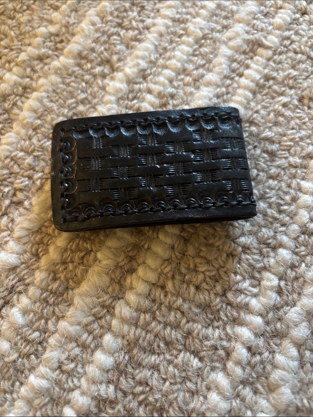 Black Woven Leather Money Clip - Men's Leather Cash Holder